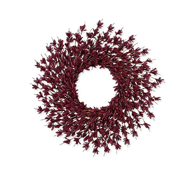 Corona de flores color rojo vino